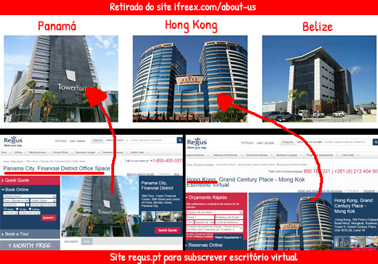 As fotos que aparece na página "About Us" para o Panamá e Hong Kong foram retiradas do site da REGUS. Isto comprova que usam um escritório virtual, típico das fraudes.