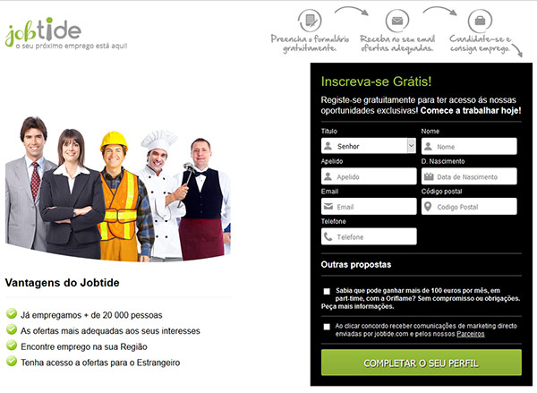 Site jobtide.com não tem ofertas de emprego na EDP, Sport Zone ou outras marcas como anunciaram.