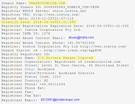 WHOIS domínio tradecoinclub.com