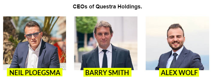 Burlões dizem que Nel Ploegsma, Barry Smith e Alex Wolf são CEOs da fraude Questra Holdings.