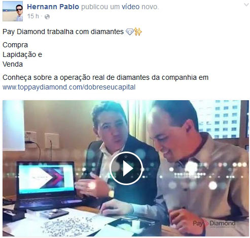 Vídeo dos sócios da PayDiamond a tentar dar credibilidade ao esquema.