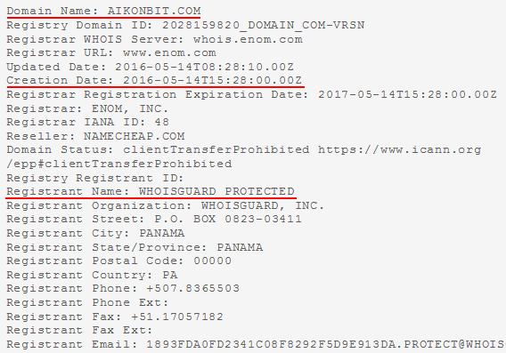 WHOIS domínio aikonbit.com