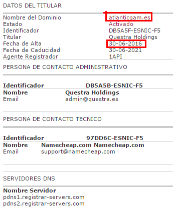 WHOIS domínio atlanticgam.es