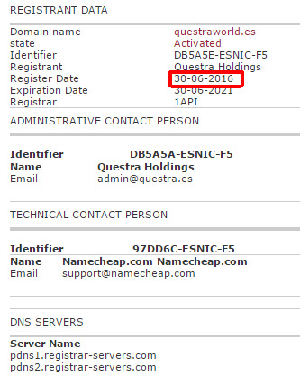WHOIS domínio questraworld.es